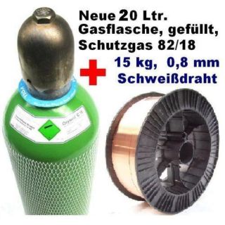 20 L Mischgas 82/18 Schutzgas Gasflasche + 15 kg 0,8 mm Schweißdraht