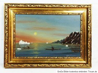 Seestück Grønlandica Gemälde auf Holz Wilhelm Erichsen Eskimos im