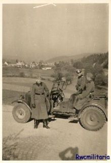 GREAT Wehrmacht Officers on Road by Stopped Pkw Light Car