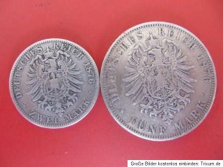 Kaiserreich 2 Mark 1876A und 5 Mark 1876A Silbermünze Wilhelm