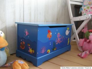 Spielzeugkiste Truhe Sitztruhe Holz Kinderzimmer Blau Motiv