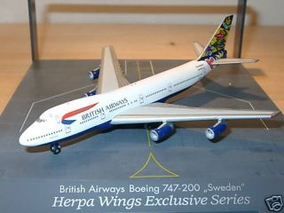 Herpa Wings B747 200 British Airways SWEDEN, 502665 Box