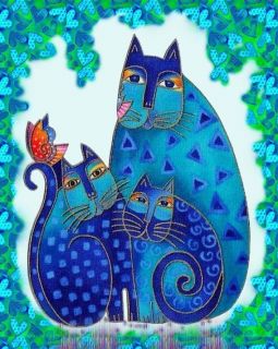 HERRIFA ART, USA BLUE HEARTS AND BLUE CATS     LAUREL BURCH     ACEO