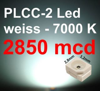 50 SMD LED PLCC2 PLCC 2 3528 WEISS 7000°K ULTRAHELL