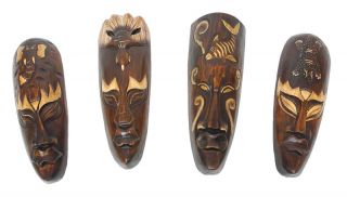 Maske Afrika Wandmaske Holz Bild Dekoration Tiere Asien 4 Stueck Set