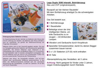 Lego Duplo 3590 Active Tech   Interakt. Bohrfahrzeug NEU/OVP selten