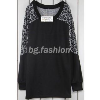 Damen Batwing Leopard Pullover Pulli Longshirt Shirt Bluse Tunika 34