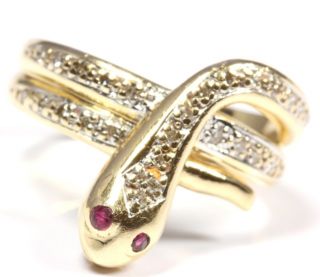 14kt 585 Goldring Schlange Schlangenring Gold Rubin Diamant Damen Ring
