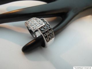 Top schwarz weißer Traum Silber Ring 925 Silber Gr.18,4mm