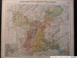 Landkarte Grossherzogtum Baden Reichsland Elsass Lothringen Otto Herkt