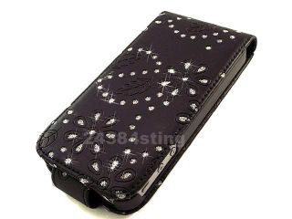 DIAMOND BLING GLITTER LEATHER FLIP CASE POUCH for iPHONE 4S