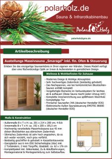 Ausstellungs Massiv Sauna Smaragd aus Zedernholz 201x214 inkl Ofen