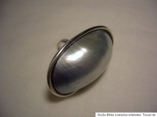 Alter 925 Silber Ring mit riesiger MABE PERLE 15mm