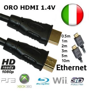 CAVO HDMI 1.4 Ethernet HQ DORATI FULL HD 1080p 1600p 1m 2m 3m 5m 10m