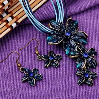 Blau Metall Strass Blumen Halskette Ohrhänger Hänger CHARMS