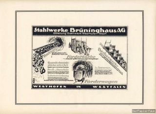 Stahlwerk Brüninghaus Westhofen Westfalen Reklame 1925 Förderkörbe