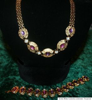 Edles Schmuckset Collier und Armband goldfarben mit Steinen in lila