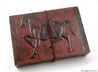 Lederbuch Tagebuch Echt Leder Ornament *Pferd* Öko Papier A6 braun