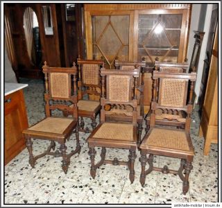 Antike Gründerzeit Stühle massiv Eiche mit guten Rietbezug um1885