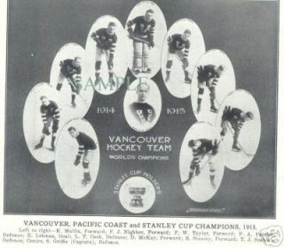 1914/15 Vancouver Stanley Cup Champs Team Photo