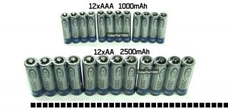 12+12 AA 2500mAh AAA Ni MH NiMH QC Rechargeable Battery
