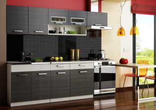 Komplett Küche 240cm Schränke, Küchenzeilen BLACK/GREY EXPRESS