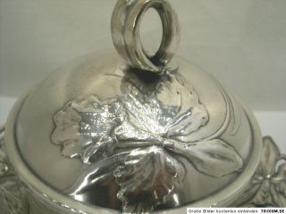 Jugendstil Zuckerdose Marmeladen Dose Lilie versilbert Glas ~1900