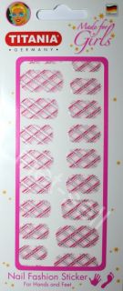 Nagelsticker Folien selbstklebend,weiß pink silber KARO, 20 Stück