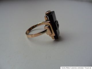 Jugendstil Ring 585 Gold Onyx Diamant Gr 60 14K