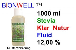 Klar Natur Tropfen Fluid Stevia flüssig 1000 ml Flasche E960 Bionwell