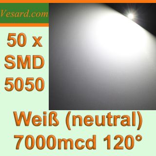 50 SMD Leds 5050 neutral Weiß 7000mcd 3 chip Weiße LED PLCC6 120
