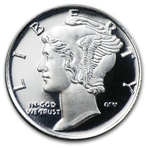 Apmex 1/10 oz 999 Silber Silver Silbermünze Mercury Dime Liberty Lady