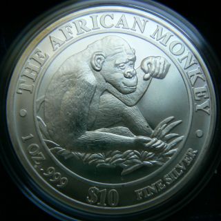 10$ 2002 African Monkey Affe 1 Unze 999 Silber Stgl/BU rar