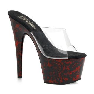 inch Stiletto Heel Lace Print Platform Slide Clear/Black Red Shoes