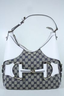 Gucci Handbags Blue Fabric and White Leather 247604