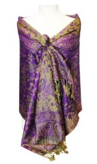 Elegant Purple Reversible Paisley Pashmina Silk Shawl Wrap
