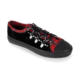  Canvas D Ring Lace Up Low Top Sneaker Black Suede Red Plaid Shoes