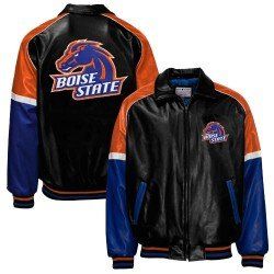 Boise State Broncos Black Pleather Varsity Jacket Sports