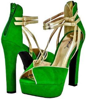  Qupid Drama 36X Green Velvet Women Platform Sandals, 11 M US Shoes