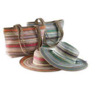 Multicolored Faux straw Handbag & Hat / Hat, Ocean