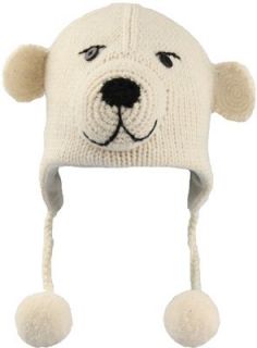 DeLux Spirit Bear White Wool Pilot Animal Cap/Hat with Ear