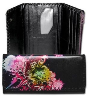 Navy Tri fold Wallet Purse Koi Fish Print Clothing