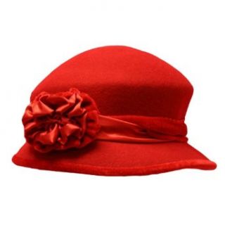 Solid Red Felt Fancy Church Hat With Satin Rosette
