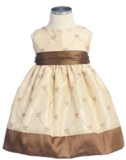 New Ivory & Brown Fleur de Leis Embroidered Dress ~ 24M