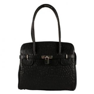 Black Ostrich Style Italian Leather Handbag: Clothing