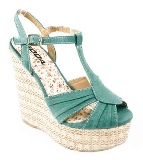 Wedge Sandal with Adjustable Ankle Strap in Sea Blue Cotton Shoes