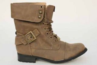 Womens Lace Up Military Khaki Flat Ankle Boots 10: Shoes