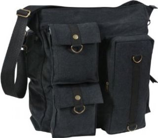 Vintage Multi Pocket Messenger Bag, Black: Clothing