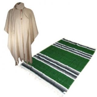 Gaban Poncho Plain and Green Yoga Mexican Blanket