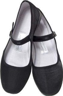 Black Solid Silk Mary Jane Chinese Shoes Shoes